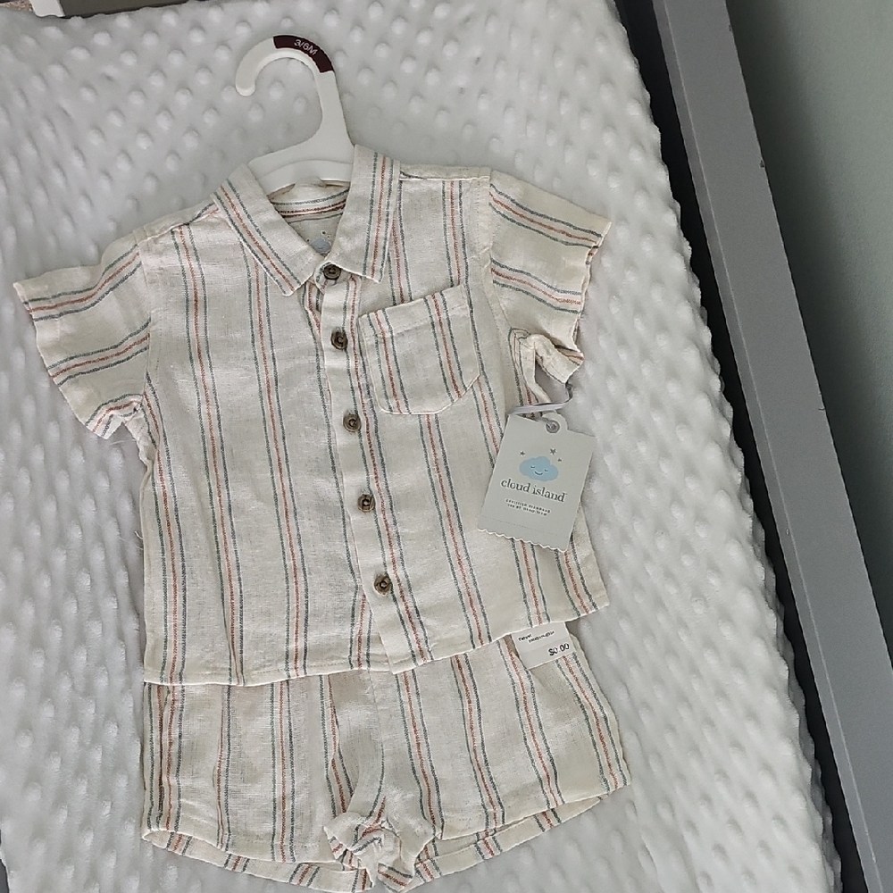 Cloud Island Off-White Striped Baby Outfit